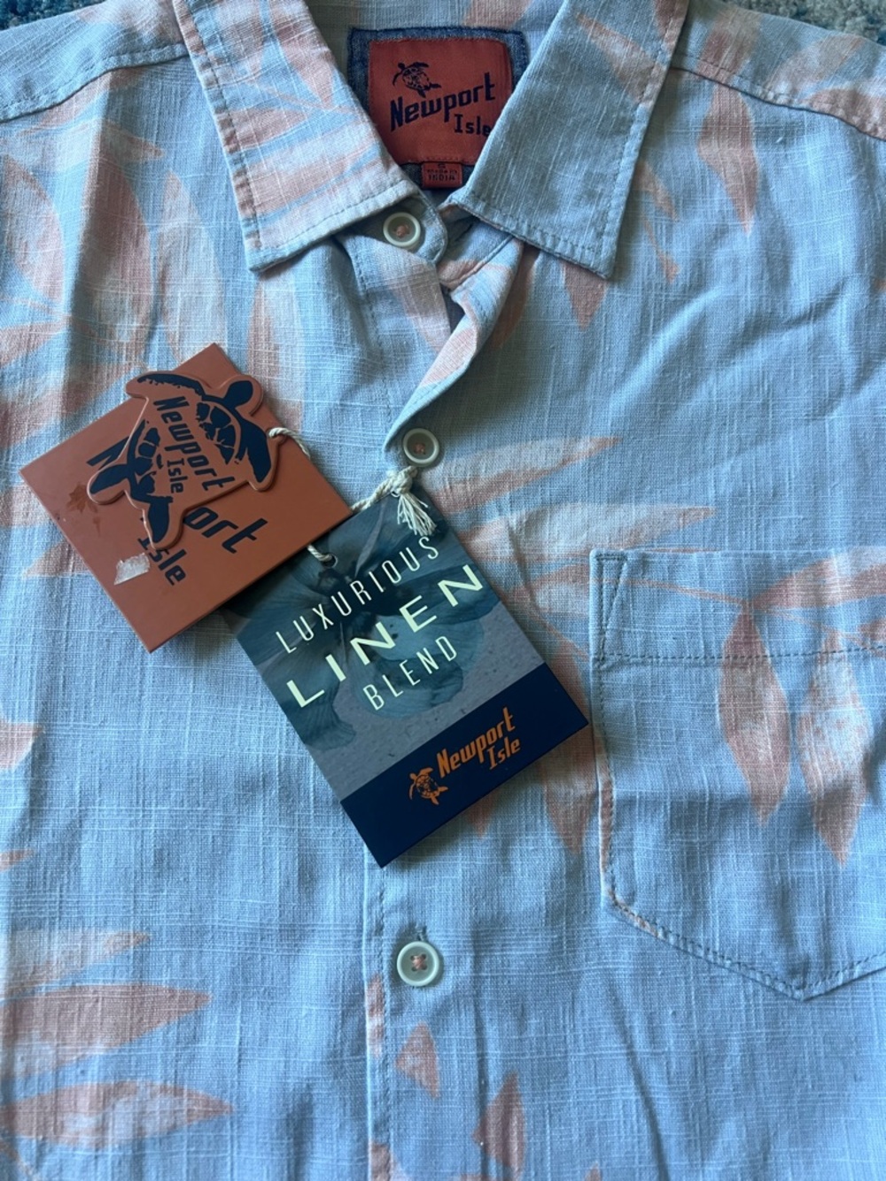 Newport Light Blue & Peach Casual Button-Front Shirt